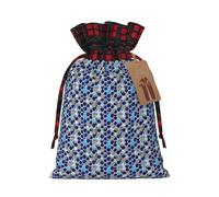 Blue Hexagons And Diamond Print Xmas Drawstring Eco-Friendly Gift Bags For Christmas Party Wrapping Present Needs