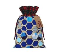 Blue Hexagons And Diamond Printing Christmas Drawstring Gift Bags Packaging Birthday Anniversary Celebration