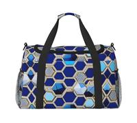 Blue Hexagons And Diamond Travel Bag, Weekender Bags For Women Men For Outdoor Adventures, Ideal For Camping And Hiking, Black, One Size