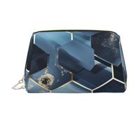 Blue Hexagons and Diamonds Leather Makeup Bag, Large-Capacity Travel Storage Bag, Dual-Purpose Toiletries and Makeup Bag