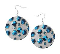 Blue Hexagons And Diamonds Leather Round Earrings Daily Accessories Working At Work Women'S Fashion