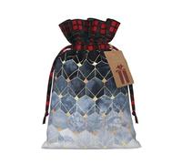 Blue Hexagons And Diamonds Print Christmas Gift Bags With Drawstrings For Holiday Gift Bags, Christmas Goody Bags