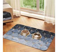 Blue Hexagons And Diamonds Print Pet Feeding Mat For Dogs & Cats Absorbent Waterproof Dog Food Mat Non-Slip Pet Bowl Placemat Quick Dry Floor Protector Leather Tablecloth