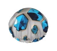 Blue Hexagons And Diamonds Print Reusable Spa Salon Shower Cap For All Hair Lengths With Lining Elastic Band