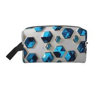 Blue Hexagons and Diamonds Print Travel Toiletry Bag - Cosmetic Makeup Pouch for Men and Women, Portable Organizer for Daily Use, White, One Size