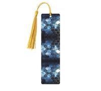 Blue Hexagons and Diamonds -Print Wooden Bookmarks with Tassel for Readers and Book Lovers - Artistic Handmade Gifts for Teachers Colleagues Office Desk Decor.