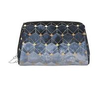 Blue Hexagons and Diamonds Printed Beauty Pouch, Large Makeup Holder with Built-in Sponge Protection for Home and Trip
