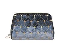 Blue Hexagons and Diamonds Printed Beauty Pouch, Large Makeup Holder with Built-in Sponge Protection for Home and Trip