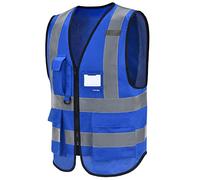 blue hi viz jacket mens XXL hi vis Zipper Front High Visibility vest Hi Vis Executive Vest Waistcoat with Phone & ID Pockets