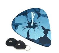 Blue Hibiscus 6 Pack Guitar Picks With Holder, Personalized Guitar Plectrums Non-Slip Portable Ukulele Bass Picks 0.96mm For Acoustic Guitar Lovers Gifts