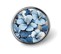 Blue Hibiscus Flower Badges Circle with Button Design, Personalized Picture Pin Brooches, Round Badge Holders for Decorate Hat Shirt Clothing Bag Accessories