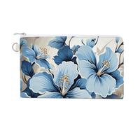 Blue Hibiscus Flower Coin Purses with Zipper, Personalized Zero Wallet for Shopping, Small Makeup Pouches Bag for Travel, Card Organizer Case, Portable Canvas Change Purses