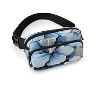 Blue Hibiscus Flower Fanny Packs with Zipper, Personalized Waist Bags with Multiple Pockets, Adjustable Sling Bag for Travel, Waterproof Belt Bag, Crossbody Bags