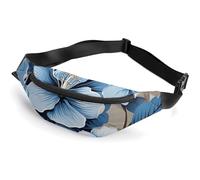 Blue Hibiscus Flower Fanny Packs with Zipper, Personalized Waist Bags with Multiple Pockets, Adjustable Sling Bag for Travel, Waterproof Belt Bag, Crossbody Bags for Unisex
