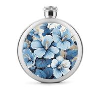 Blue Hibiscus Flower Hip Flask for Men Personalized Groomsmen Flasks Stainless Steel Whiskey Hip Flask 5 Oz Leakproof Liquor Flasks with Metal Cap for Travel Bar Party Drinker