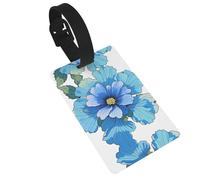 Blue Hibiscus Flower Luggage Tags for Suitcases, PVC Suitcase Tag with Secure Strap Suitcase Identifier with Privacy Name Card for Travel Bag Tags Personalized Baggage Tag for Women Men