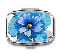 Blue Hibiscus Flower Pill Box 2 Compartment Square Pill Box for Pocket Purse Portable Travel Medicine Tablet Vitamin Holder Organizer Mini Decorative Pill Case