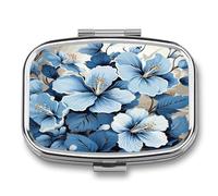 Blue Hibiscus Flower Pill Box Pill Organizer Pill Case 2 Compartment Medicine Pill Organizer Small Pill Case Pill Container Pill Holder Cute Pill Box Mini Pill Case