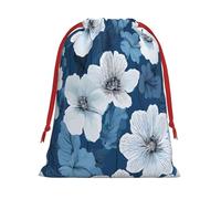 Blue hibiscus -Print Drawstring Gifts Bags S Size - Soft Flannel Fabric Reusable For Wedding Party Favors Gifts Packaging