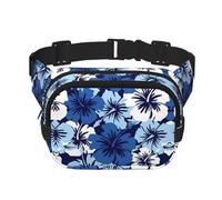 Blue Hibiscus Print Unisex Square Double Layer Waist Bag Trendy Crossbody Fanny Pack Travel Workouts, Black, One Size