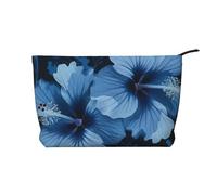 Blue Hibiscus Printed Makeup Bag Corduroy Travel Cosmetic Bags Cosmetic Case Toiletry Bag Organizer for Women Mom Girls