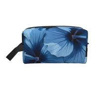 Blue Hibiscus Printed Makeup Bag Large Travel Cosmetic Bags Waterproof Cosmetic Case Toiletry Bag Organizer for Women Mom Girls