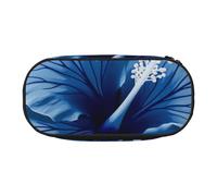 Blue Hibiscus Printed Oxford Fabric Pencil Case with Spacious Design for School, Office, Travel - Multi-Use Stationery & Makeup Pouch