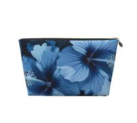 Blue Hibiscus Printed Travel Cosmetic Bags with Gold Zipper Makeup Organizer Cosmetic Case Toiletry Bag for Women Mom Girls