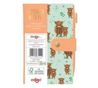(Blue) Highland Cow Slim Notebook with Pen A6 Pocket Notepad