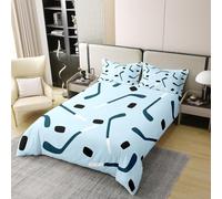 Blue Hockey Puck Super King Size Duvet Cover Set Cartoon Hockey Sticks Bedding 3D Soft Comfort Microfiber Quilt Cover 220x260 cm with Zipper Closure and 2 Pillowcases for Kids Teenager Adults U.1847