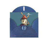 Blue Holiday greeting check blank card and pearl beautiful blank note block VVXBHGR A small house with windmill Pattern