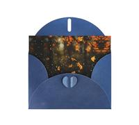 Blue Holiday greeting check blank card and pearl beautiful blank note block VVXBHGR Falling leaves in the rain Pattern