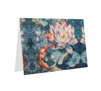 Blue Holiday greeting check blank card and pearl beautiful blank note block VVXBHGR Koi plays lotus Pattern