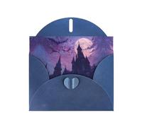 Blue Holiday greeting check blank card and pearl beautiful blank note block VVXBHGR Moonlight Bat Castle Pattern