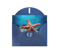 Blue Holiday greeting check blank card and pearl beautiful blank note block VVXBHGR Starfish on the sea floor Pattern