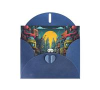 Blue Holiday greeting check blank card and pearl beautiful blank note block VVXBHGR The mechanical city with red figures Pattern