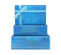 Blue Holographic Metallic Gift Wrapping Paper Roll - Jumbo Roll - Shiny Blue Stars Foil Gift Wrap with Cut Line for Birthday, Christmas, Mother's Day, Valentine's Day,Baby Shower,43cm X 10m
