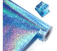 Blue Holographic Wrapping Paper, Metallic Glitter Star Gift Wrap Paper Roll for Birthday, Wedding, Father's Day, Valentine's Day, Christmas - 43cm x 10m