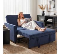 HOMCOM 2 Seater Sofa Bed, 3-in-1 Velvet Pull Out Sleeper Sofa - Dark Blue