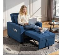 HOMCOM 3-in-1 Sofa Bed, Convertible Sleeper Chair with Adjustable Backrest in Dark Blue | Size: 1 Seater HOMCOM Dark Blue 1 Seater