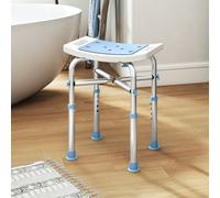 HOMCOM Shower Chair for the Elderly and Disabled, Adjustable Padded Shower Stool with Built-in Handle and Non-slip Suction Foot Pads, Light Blue