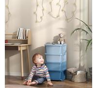 (Blue) HOMCOM Kids Storage Units with Drawers 4 Tier Chest Dresser Tower