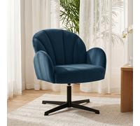 Homcom Modern Accent Chair, Shell Swivel Armchair, Velvet-Feel Fabric In Dark Blue Dark Blue