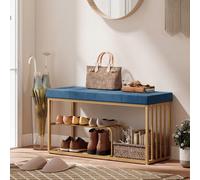 Homcom Shoe Storage Bench With Seat Cushion Tufted Shoe Rack Bench Dark Blue
