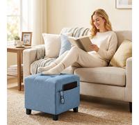 HOMCOM Small Ottoman with Side Pocket Living Room, Dark Blue