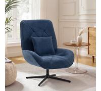 (Blue) HOMCOM Swivel Accent Chair, Chenille Armchair with Lumbar Pillow