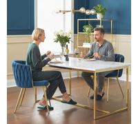 (Blue) HOMCOM Upholstered Kitchen Chairs Set of 2 with Woven Backrest