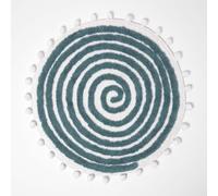 (Blue) HOMESCAPES Spiral Cotton Bath Mat with Pom Pom Edges