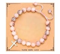 BLUE HOPE Chic Cross Beaded Bracelet for Men & Women - 8mm Natural Stone Crystal Pendant, Silver Cross Charm, Stylish Christian Jewelry, Trendy Gift for any Occasion, (Multiple Color Options), Dia