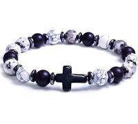 BLUE HOPE Vintage Chic Beaded Cross Bracelet - 8mm Round Beads with Black Cross Charm, Perfect Daily Accessory & Gift, Available in 6 Stunning Colors, 7.48, Stainless Steel, black cross
